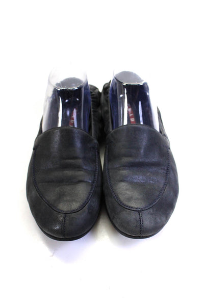 Prada Mens Round Toe Flat Leather Slip On Loafers Black Size 6