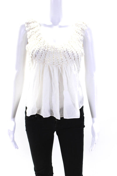 The Great Womens White Cotton Open Knit Scoop Neck Sleeveless Blouse Top Size 2