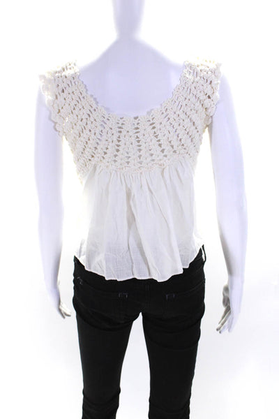 The Great Womens White Cotton Open Knit Scoop Neck Sleeveless Blouse Top Size 2