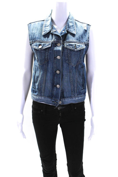 Rag & Bone Jean Womens Blue Medium Distress Sleeveless Denim Vest Jacket Size S