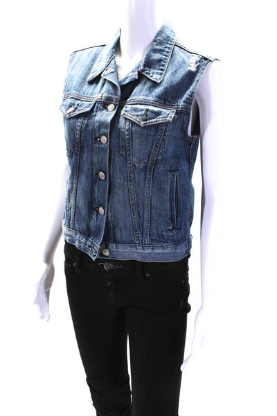 Rag & Bone Jean Womens Blue Medium Distress Sleeveless Denim Vest Jacket Size S