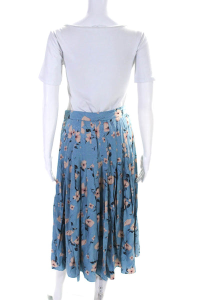 Rebecca Taylor Womens Side Zip Shimmer Dotted Floral Silk Midi Skirt Blue Size 2