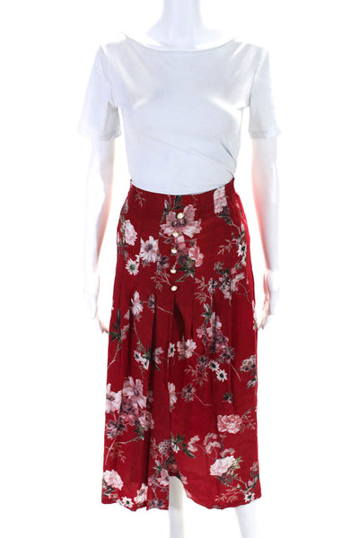 The Kooples Womens Elastic Waistband Floral Silk A Line Skirt Red Multi Size 1