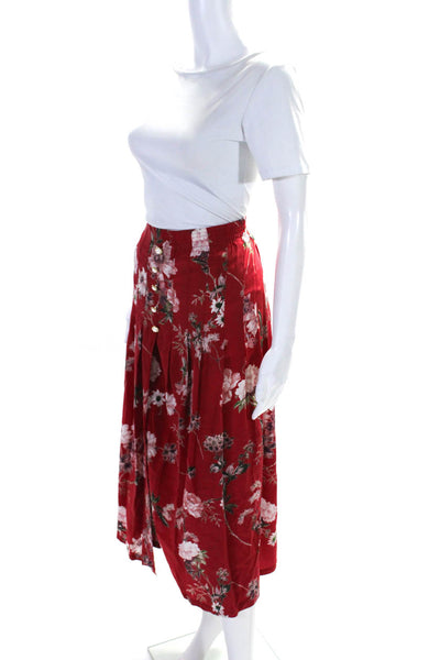 The Kooples Womens Elastic Waistband Floral Silk A Line Skirt Red Multi Size 1