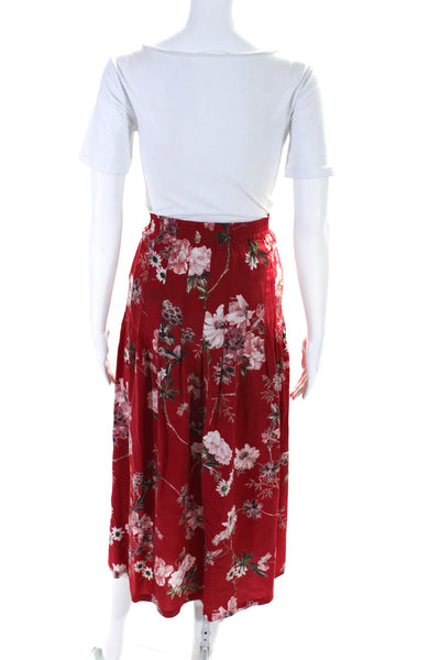 The Kooples Womens Elastic Waistband Floral Silk A Line Skirt Red Multi Size 1