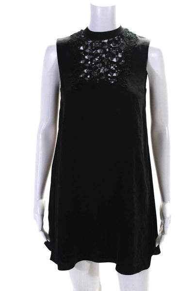 ALC Womens Sleeveless Crew Neck Floral Lace Trim Silk Mini Dress Black Size 0