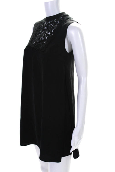 ALC Womens Sleeveless Crew Neck Floral Lace Trim Silk Mini Dress Black Size 0