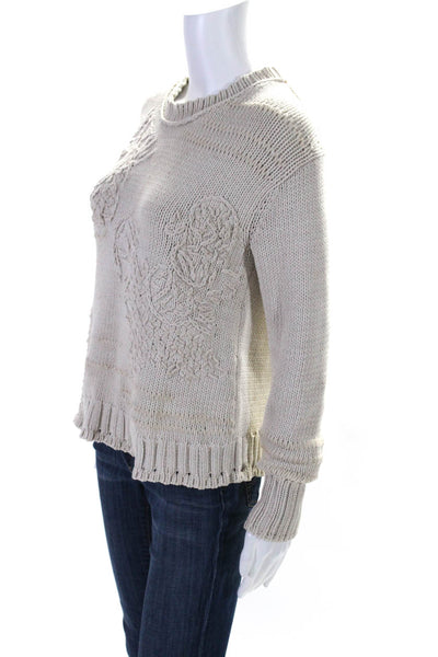 Inhabit Womens Pullover Crew Neck Crochet Knit Sweater Beige Cotton Size Small