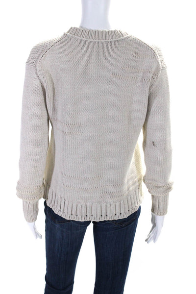 Inhabit Womens Pullover Crew Neck Crochet Knit Sweater Beige Cotton Size Small