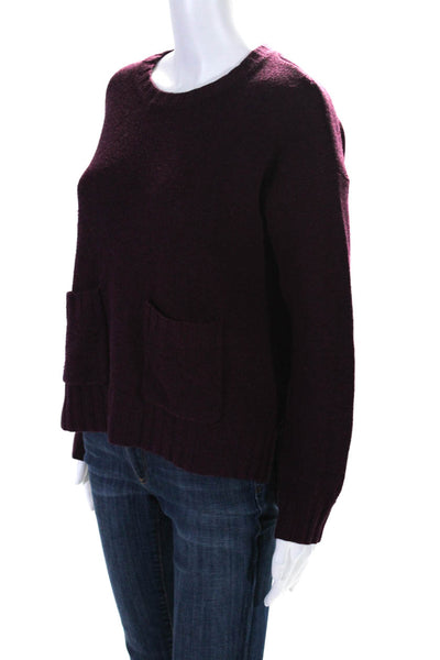 Joie Womens Oversized Side Slit Round Neck Sweater Purple Wool Size Small