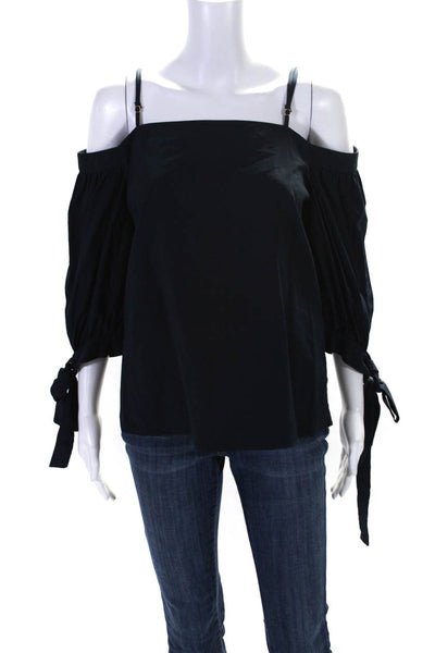 Amanda Uprichard Womens 3/4 Sleeve Cold Shoulder Square Neck Top Navy Size Small