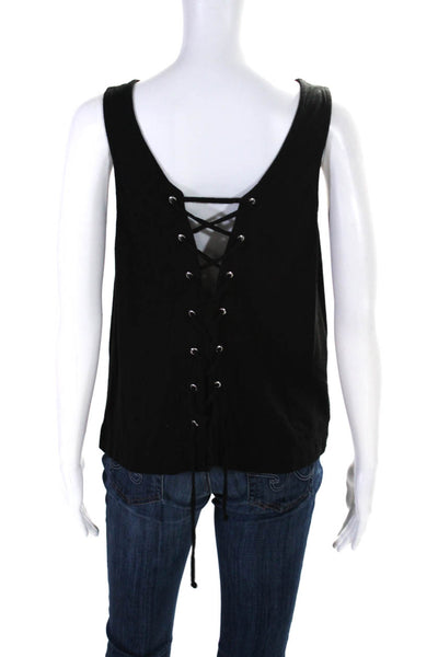 Feel the Piece Terre Jacobs Womens Lace Up Back Tank Top Black Cotton Size M/L