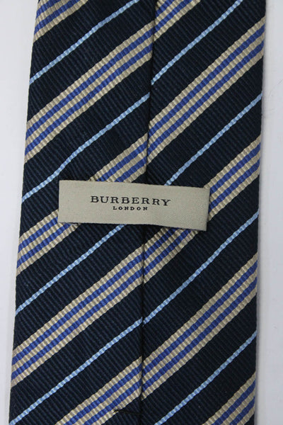 Burberry London Womens Classic Width Striped Silk Tie Navy Beige