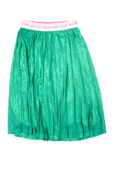 Marc Jacobs Girls Logo Waistband Metallic Striped A Line Skirt Green Size 12