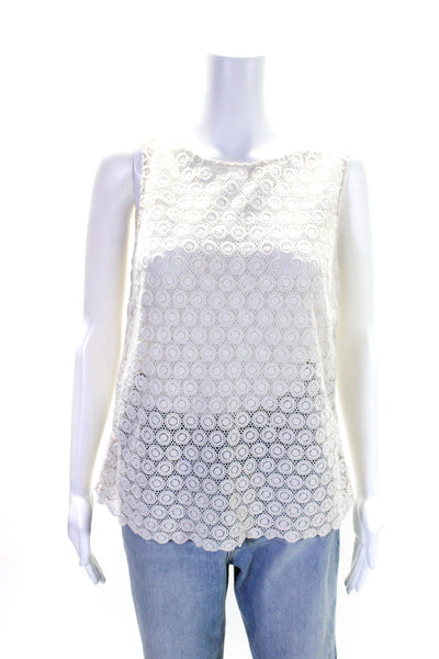 Gerard Darel Womens White Cotton Lace Crew Neck Sleeveless Blouse Top Size 40