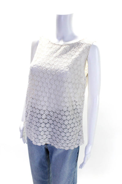 Gerard Darel Womens White Cotton Lace Crew Neck Sleeveless Blouse Top Size 40