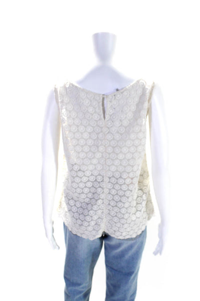 Gerard Darel Womens White Cotton Lace Crew Neck Sleeveless Blouse Top Size 40