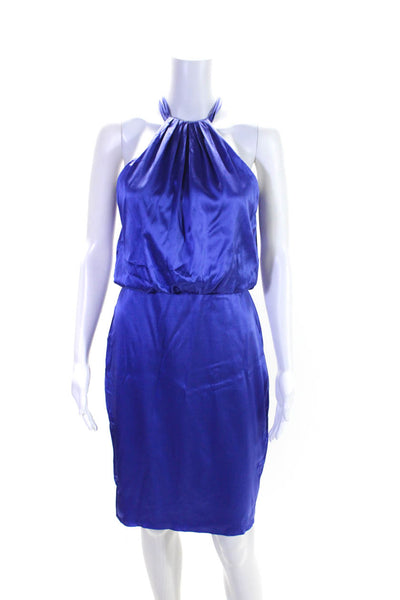 David Meister Womens Purple Silk Halter Tie Back Sleeveless Shift Dress Size 4