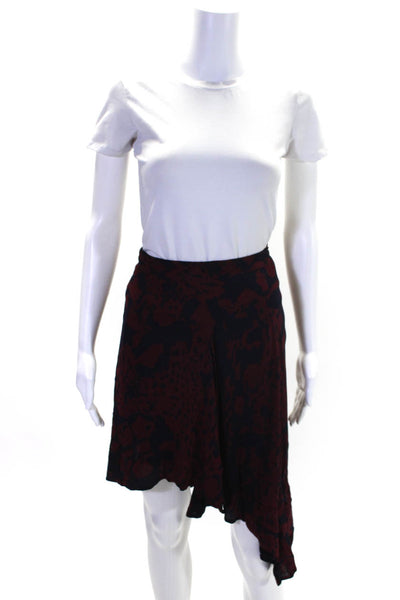 Ba&Sh Womens Maroon Navy Printed Knee Length Hi-Low A-Line Skirt Size 2