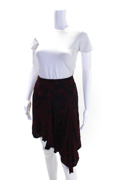 Ba&Sh Womens Maroon Navy Printed Knee Length Hi-Low A-Line Skirt Size 2