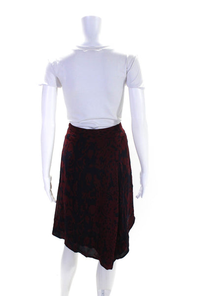 Ba&Sh Womens Maroon Navy Printed Knee Length Hi-Low A-Line Skirt Size 2