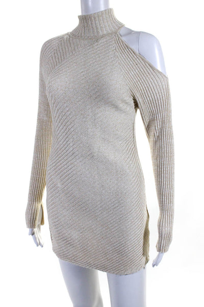 Hudson Womens Metallic Ribbed Cold Shoulder Turtleneck Sweater Dress Gold Small