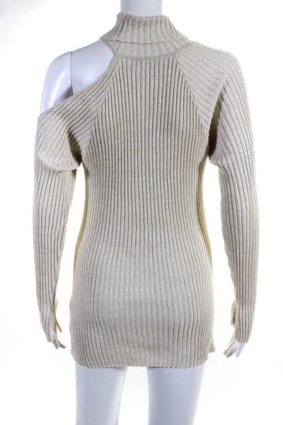 Hudson Womens Metallic Ribbed Cold Shoulder Turtleneck Sweater Dress Gold Small