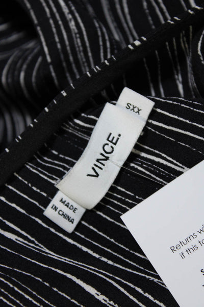 Vince Womens Half Placket Long Sleeve Striped Shift Dress Black White Silk XXS