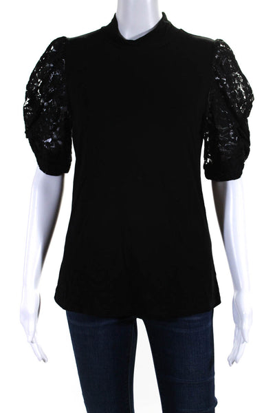 Generation Love Womens Lace Puff Sleeve Mock Neck Top Blouse Black Size Small