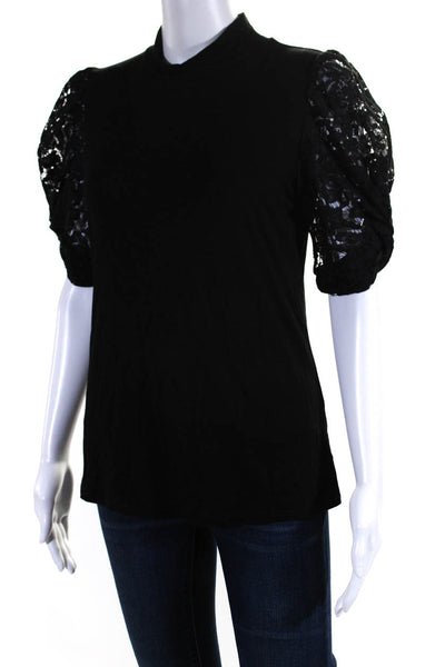 Generation Love Womens Lace Puff Sleeve Mock Neck Top Blouse Black Size Small