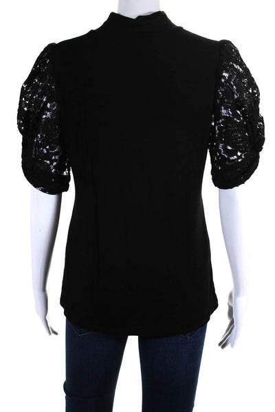 Generation Love Womens Lace Puff Sleeve Mock Neck Top Blouse Black Size Small