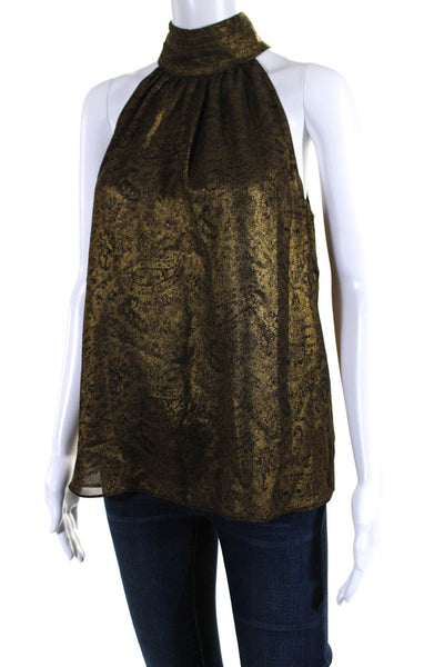 Joie Womens Metallic Turtleneck Halter Sleeveless Shell Top Blouse Gold Small