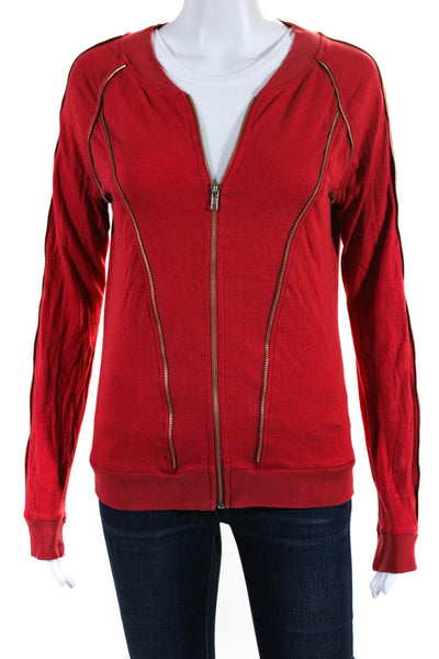 Marc Jacobs Womens Cotton Zipper Detail Round Neck Zip Up Jacket Red Size S