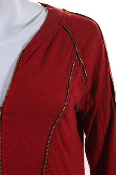 Marc Jacobs Womens Cotton Zipper Detail Round Neck Zip Up Jacket Red Size S