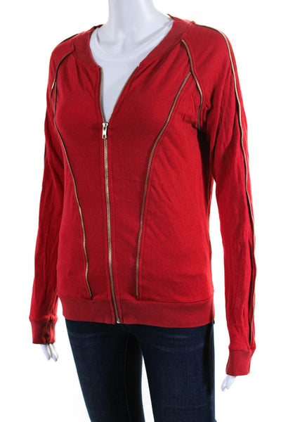 Marc Jacobs Womens Cotton Zipper Detail Round Neck Zip Up Jacket Red Size S