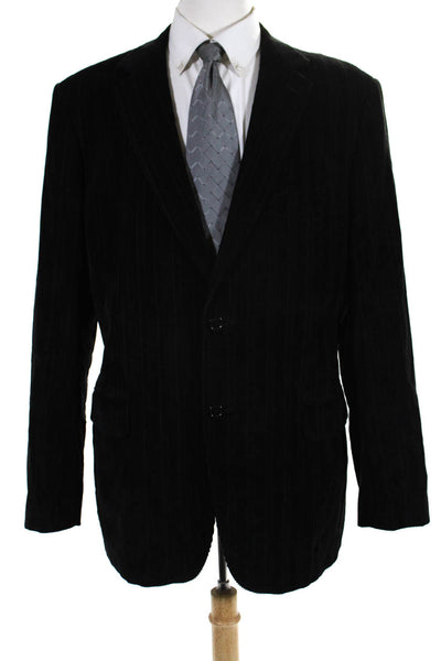 Picada Moda Mens Cotton Striped Notch Collar 2 Button Suit Jacket Black Size 58