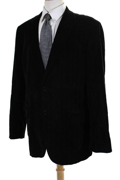 Picada Moda Mens Cotton Striped Notch Collar 2 Button Suit Jacket Black Size 58