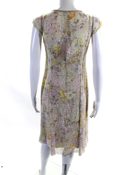 Elie Tahari Womens Beige Silk Floral Print V-Neck Sleeveless Shift Dress Size 6