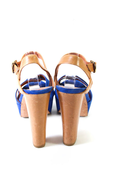 Pour la Victoire Womens Blue Suede Ankle Strap Platform Heels Shoes Size 7.5