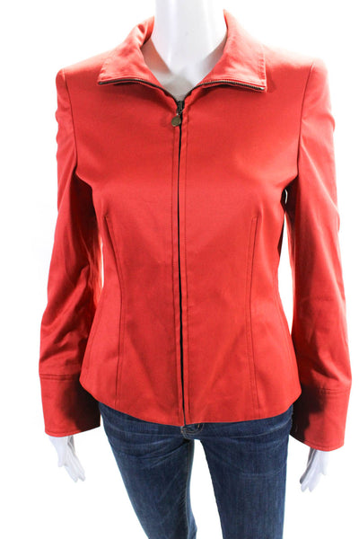 Akris Punto Womens Crew Neck Full Zipper Jacket Coral Orange Cotton Size 6