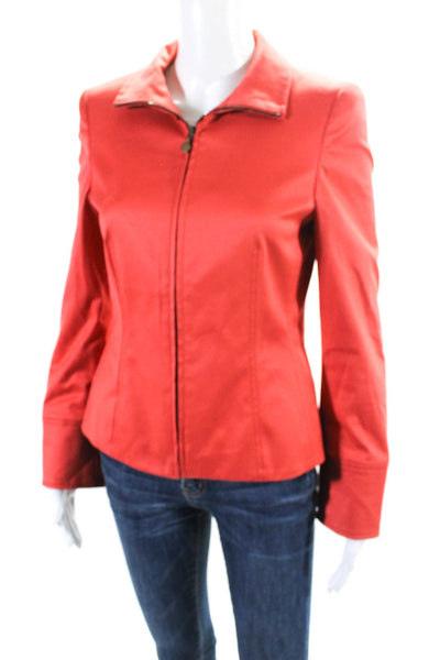 Akris Punto Womens Crew Neck Full Zipper Jacket Coral Orange Cotton Size 6