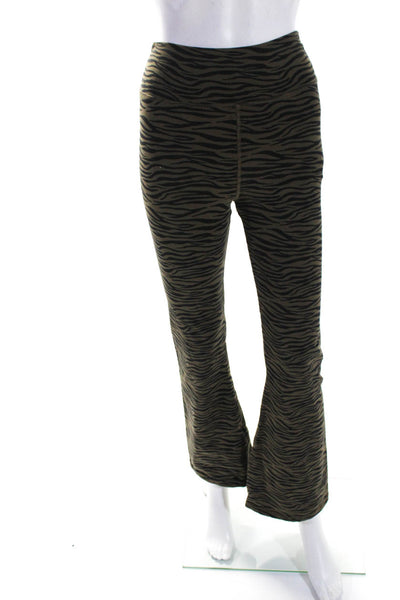 The Upside Womens Tiger Stripe High Waist Flare Leggings Yoga Pants Brown XS