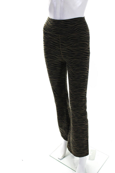 The Upside Womens Tiger Stripe High Waist Flare Leggings Yoga Pants Brown XS