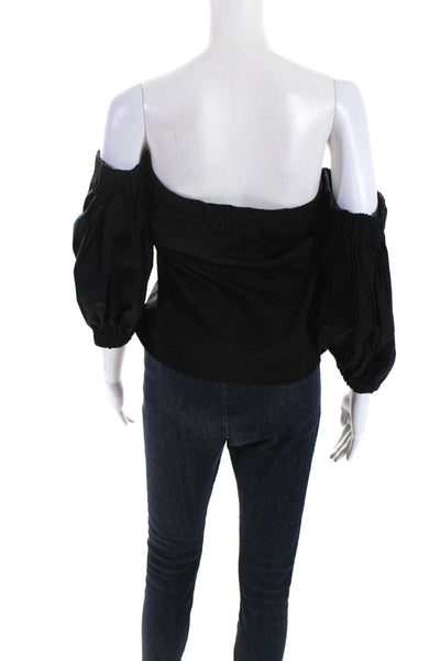 Milly Womens Cotton Long Sleeve Off The Shoulder Blouse Top Black Size S