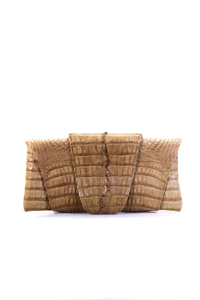 Juliette Jake Womens Light Brown Crocodile Skin Flat Clutch Bag Handbag