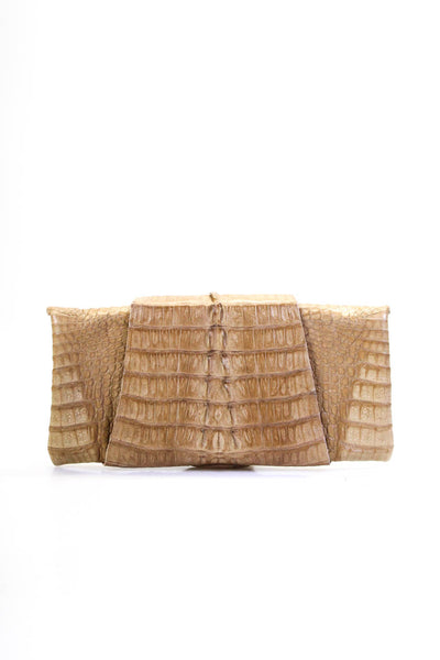 Juliette Jake Womens Light Brown Crocodile Skin Flat Clutch Bag Handbag