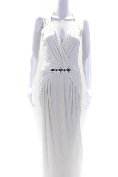 Blumarine Cruise Womens Sleeveless V Neck Beaded Trim Maxi Dress White IT 44