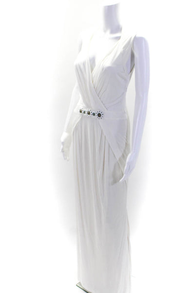 Blumarine Cruise Womens Sleeveless V Neck Beaded Trim Maxi Dress White IT 44