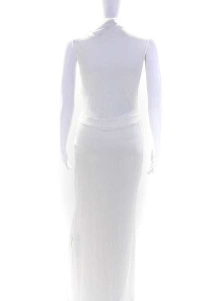 Blumarine Cruise Womens Sleeveless V Neck Beaded Trim Maxi Dress White IT 44