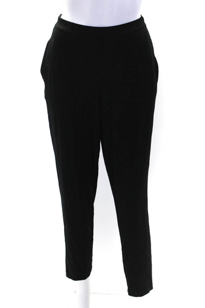 Eileen Fisher Womens Elastic Waistband High Rise Straight Leg Pants Black Medium